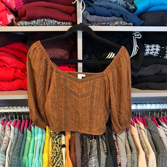 American Eagle brown smocked back crop top size XS NWT - Picture 1 of 3